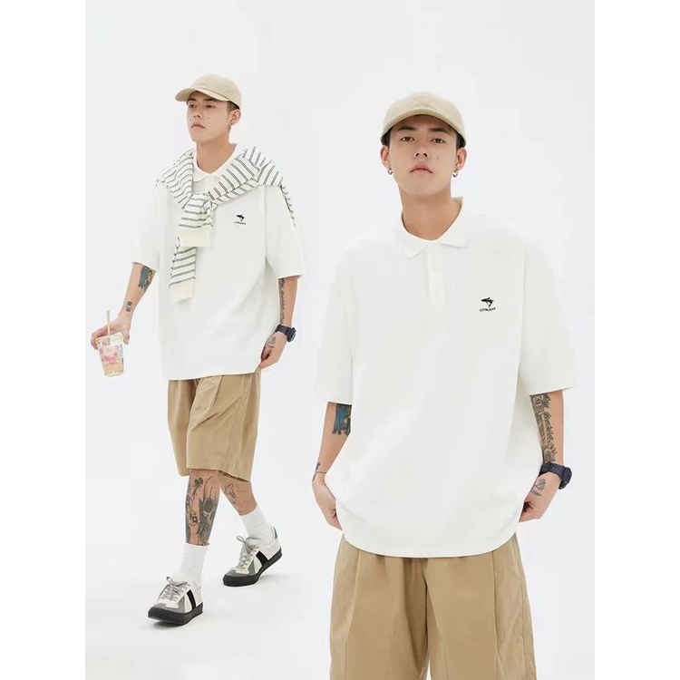 Áo Thun POLO Tay Ngắn Dáng Rộng Màu Trơn Thời Trang Mùa Hè 2023 Phong Cách Nhật Bản Mới Cho Nam