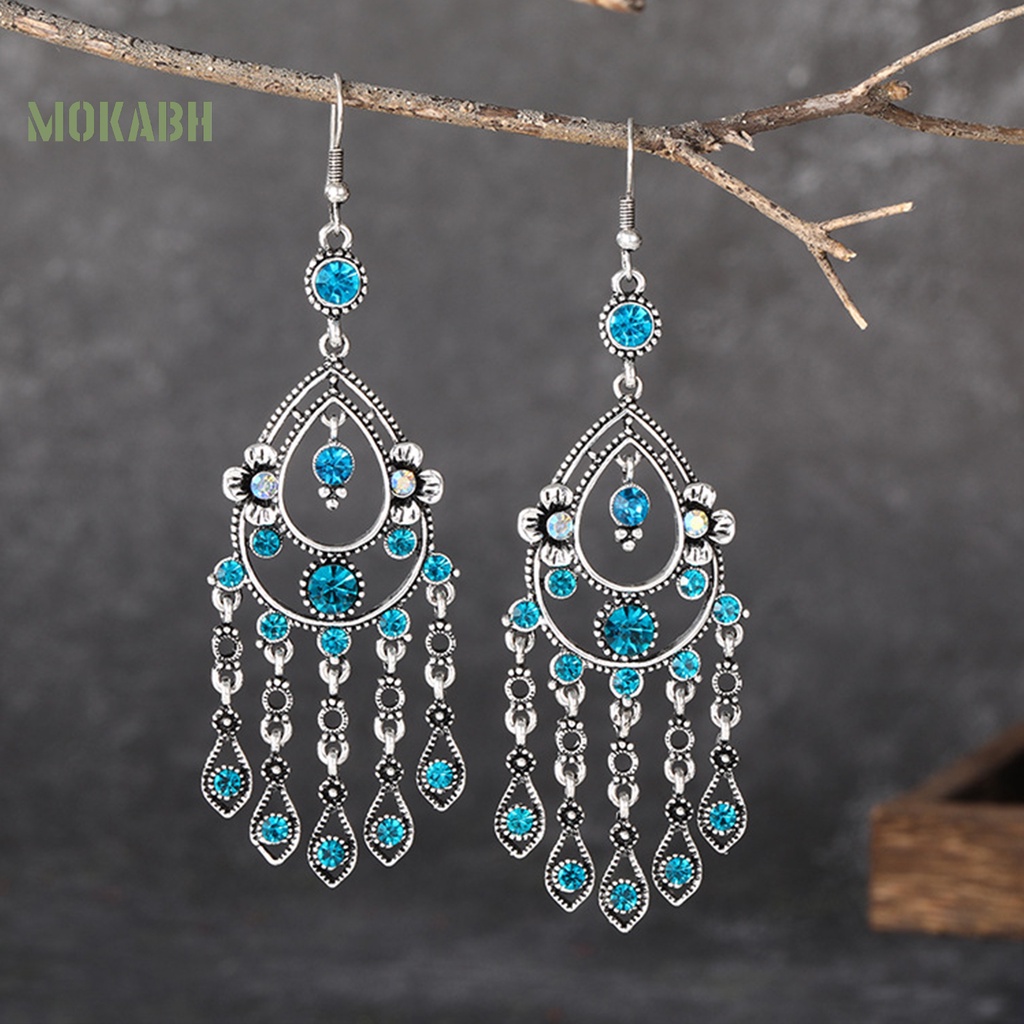 1 Cặp Bông Tai Nhiều Lớp Đính Đá Phong Cách Bohemian Cổ Điển Dễ Phối Đồ