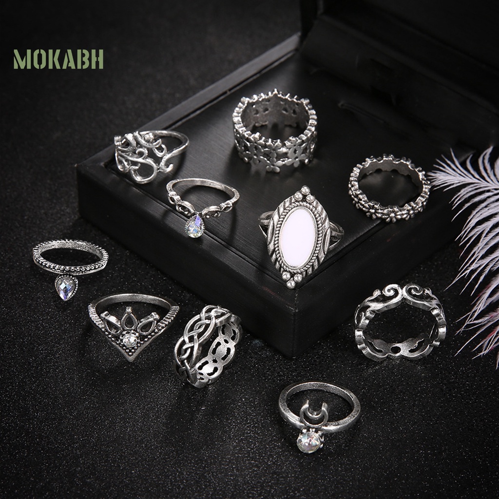 10 Nhẫn Đeo Khớp Ngón Tay Họa Tiết Hình Mặt Trăng Theo Phong Cách Bohemian