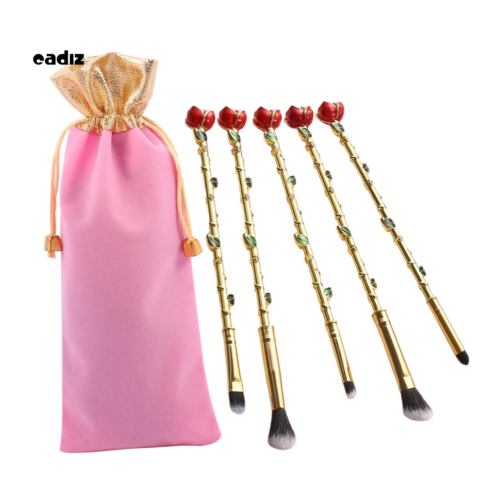 Bộ 5 Cọ Trang Điểm Chống Trượt Hình Hoa Hồng Dành Cho Nữ