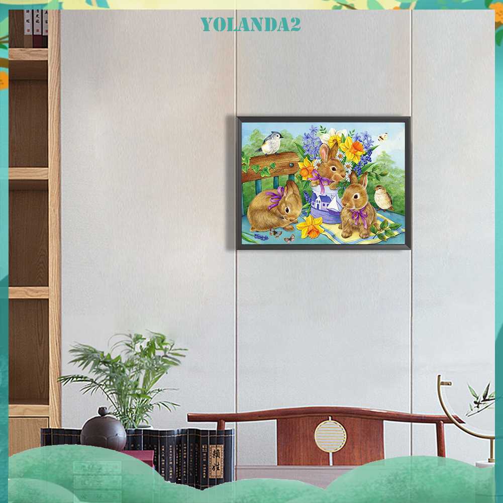 Tranh Đính Đá Kim Cương Toàn Bộ 5D DIY Hình Vẽ Thỏ Trang Trí Nhà Cửa