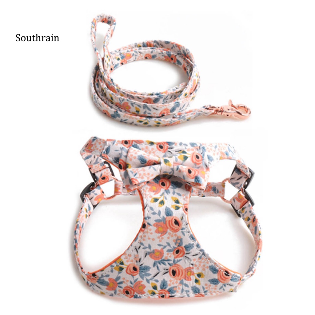 Bộ 2 Dây Dắt Thú Cưng Đi Dạo Chống Thoáng Khí In Họa Tiết Hoa Xinh Xắn