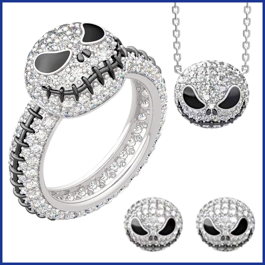 Vòng cổ Mặt Đầu Lâu Jack Nightmare Before Christmas Đính Pha Lê Tráng Men Phong Cách Punk Cho Nữ