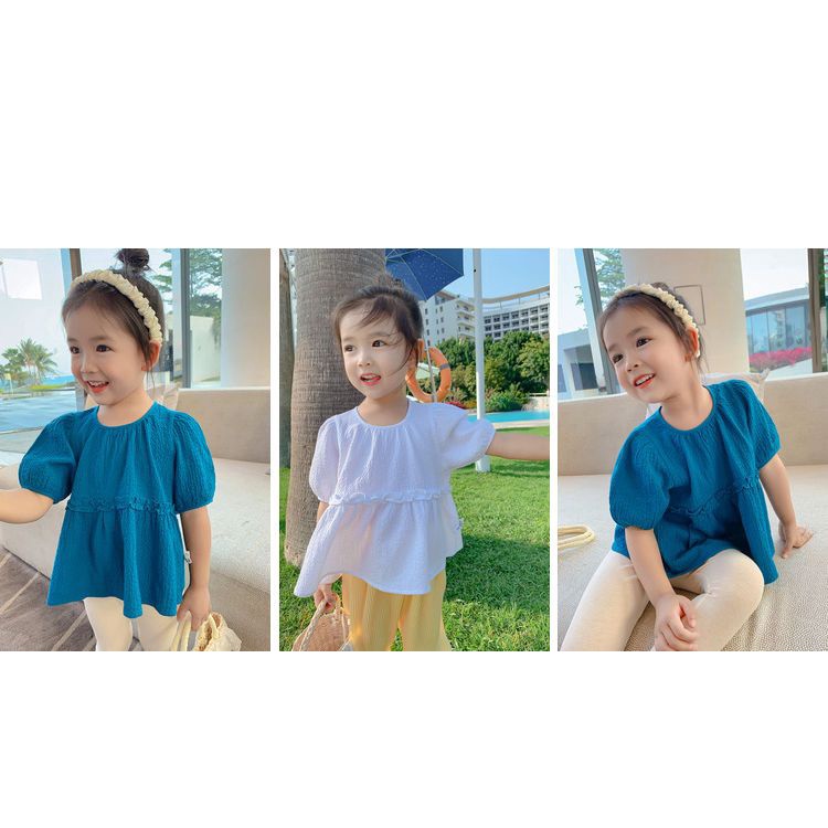 Áo Sơ Mi Vải Lanh Cotton Màu Sắc Đơn Giản Phong Cách Hàn Quốc Cho Bé Gái