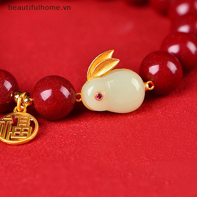 [beautifulhome] Vòng Tay Hình Thỏ Cinnabar May Mắn Sáng Tạo Thời Trang Vintage Làm Thủ Công Cho Nữ [beauty]