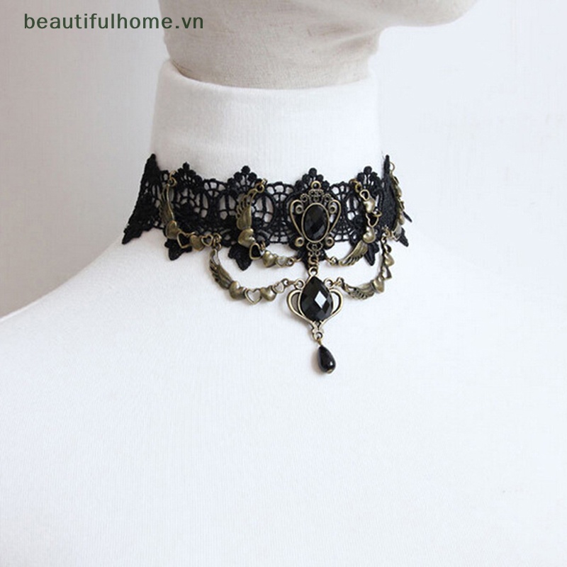 [Đẹphome] Vòng Cổ Choker Ren Pha Lê Đen Quyến Rũ Phong Cách Gothic