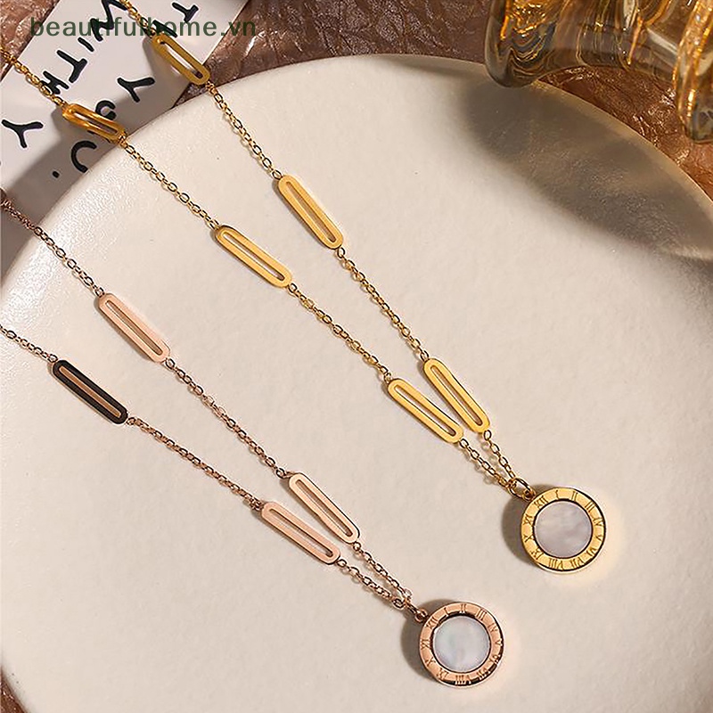 [beautifulhome] Vòng cổ Hai Mặt Hình Tròn Bằng Thép Titan Màu Trắng Đen Cá Tính Dễ Phối Đồ Dành Cho Nữ [beauty]