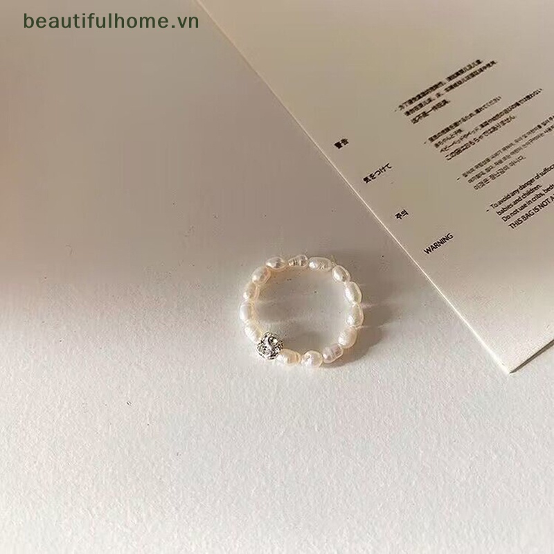Bộ 2 Nhẫn Mạ Bạc Đính Ngọc Trai Nhân Tạo Lấp Lánh Phong Cách Hàn Quốc Cho Nữ