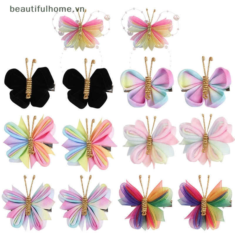 1 Cặp Kẹp Tóc Bươm Bướm Màu Vàng Kim Dành Cho Bé Gái [Beautyhome]