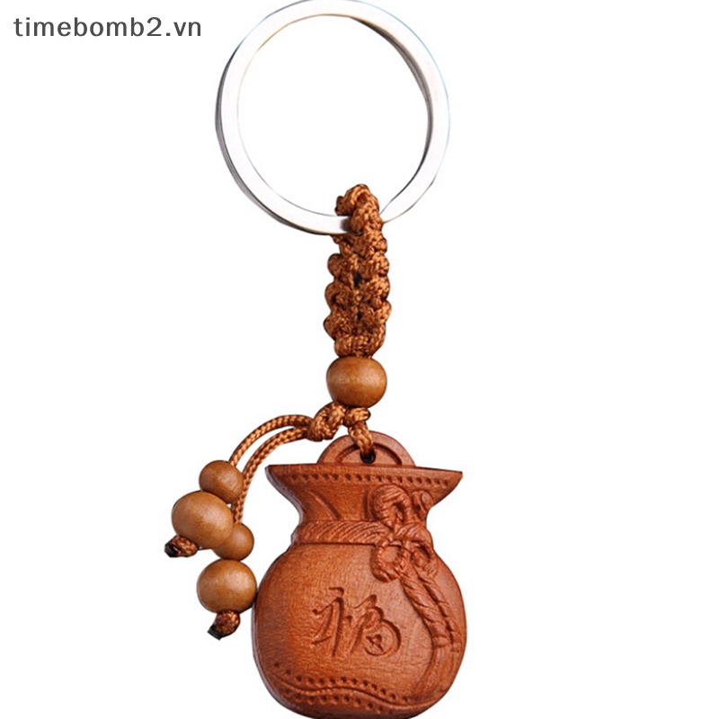 {Timebomb} Móc Chìa Khóa / Túi / Xe Hơi Bằng Gỗ Khắc Hình Phật May Mắn