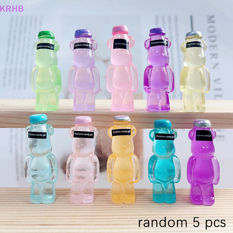 Bộ 5 Phụ Kiện Trang Trí Điện Thoại Hình Gấu Dạ Quang Bằng Nhựa Resin DIY Mới