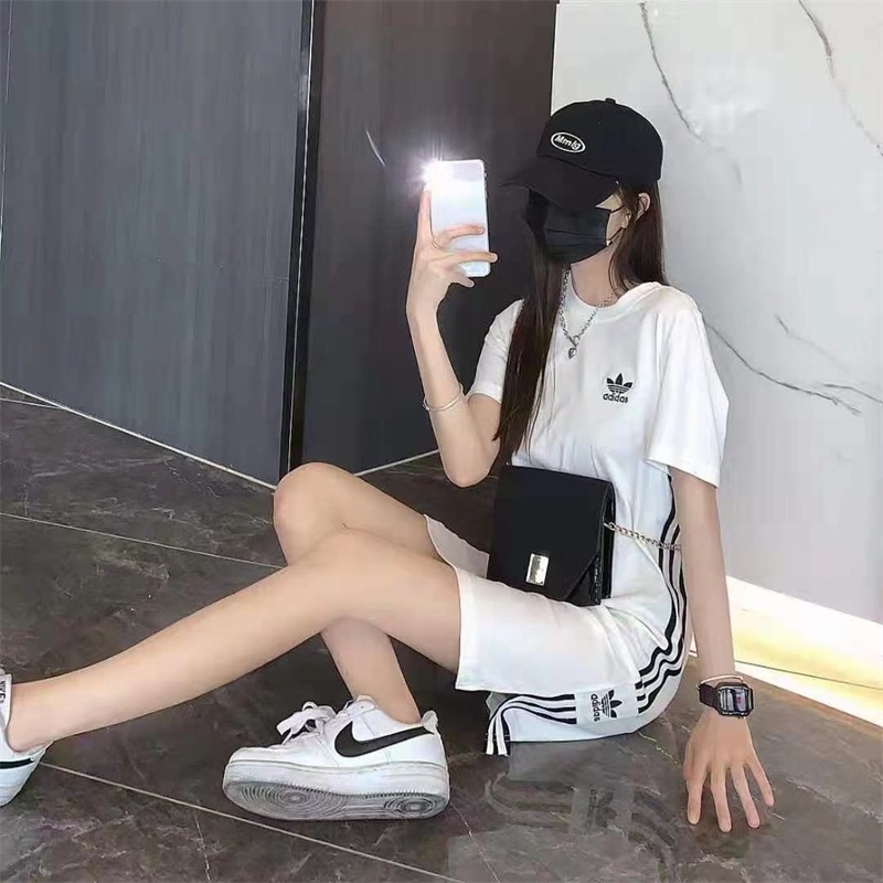 Đầm Maxi Cổ Tròn Thêu Logo Adidas Chất Liệu 100% Cotton Thời Trang Cho Nữ