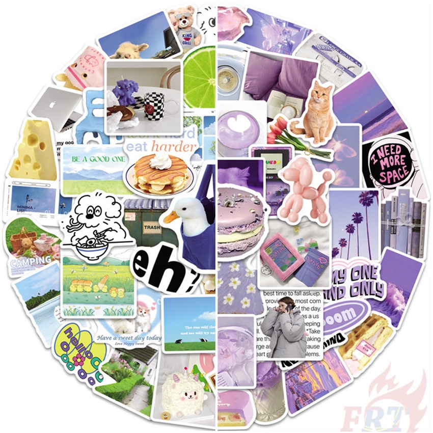 Bộ 100 Cái ❉ Ins Nhãn Dán Nghệ Thuật Trẻ Trung Dòng A Green &amp; Tím ❉ Sticker Dán Tường Chống Thấm Nước Họa Tiết Doodle Hợp Thời Trang