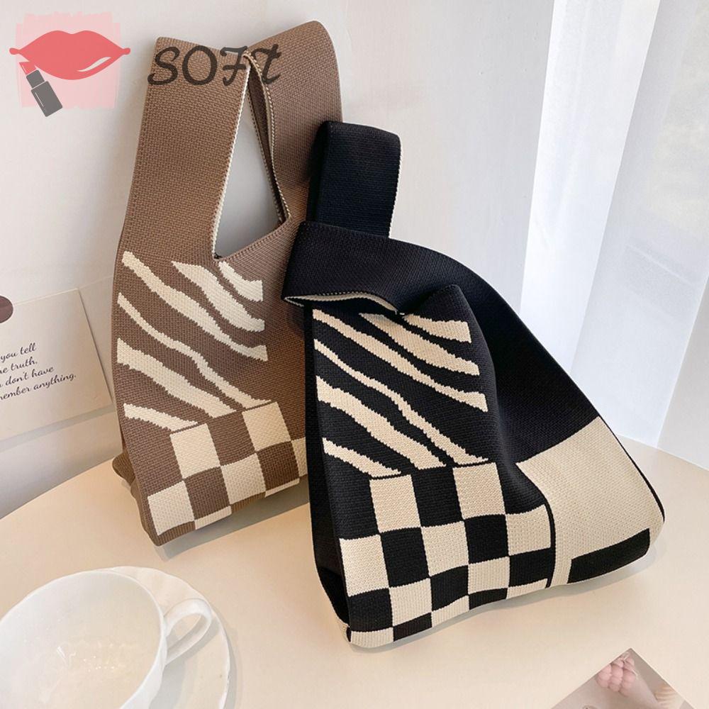 Túi Xách Đeo Vai Dệt Kim Họa Tiết Caro Thắt Nút Thời Trang