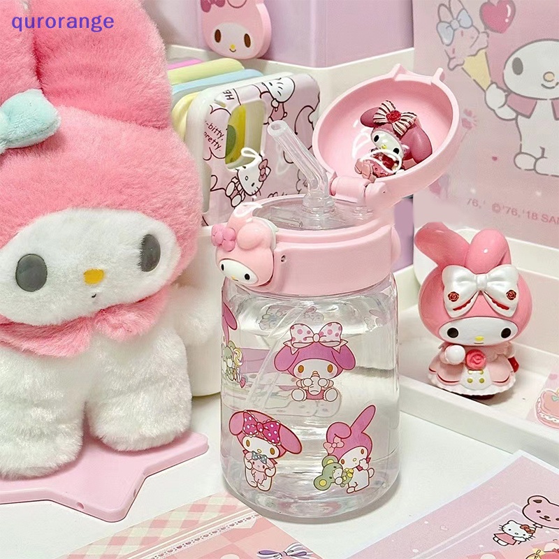 SANRIO Bình Nước Nhựa Có Ống Hút Họa Tiết Hoạt Hình Kuromi Melody Đáng Yêu