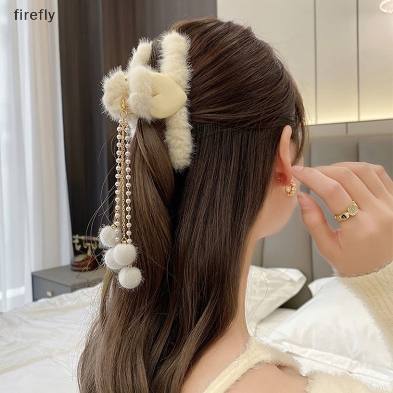 [firefly] Kẹp Tóc Càng Cua Dày Đính Nơ Tua Rua Dễ Thương Thời Trang Mùa Đông Cho Nữ