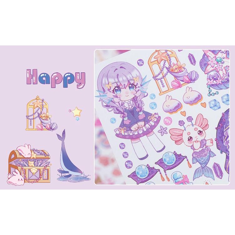 Sticker Dán Trang Trí Nhật Ký Sổ Tay DIY Hình Cô Gái Và Vương Quốc Tế Dưới Nước