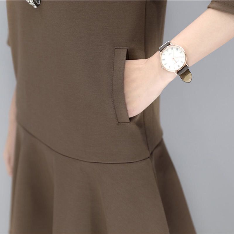 Áo Sơ Mi Tay Dài Cổ Tròn 3 / 4 Dáng Chữ A Màu Trơn size M-5XL Cho Nữ