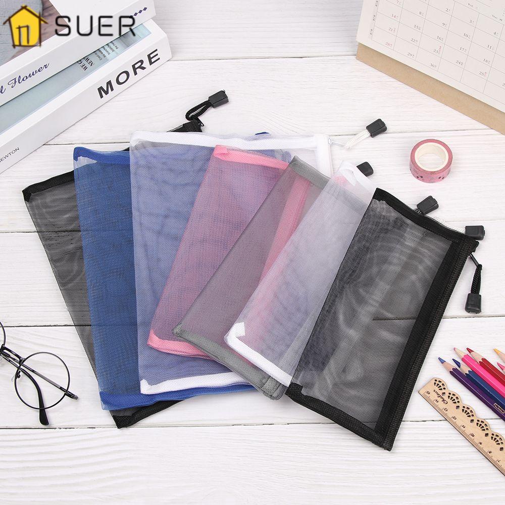 SUENIN 1 Túi Đựng Bút / Mỹ Phẩm / Tiền Xu Màu Trơn Có Khóa Kéo Thời Trang