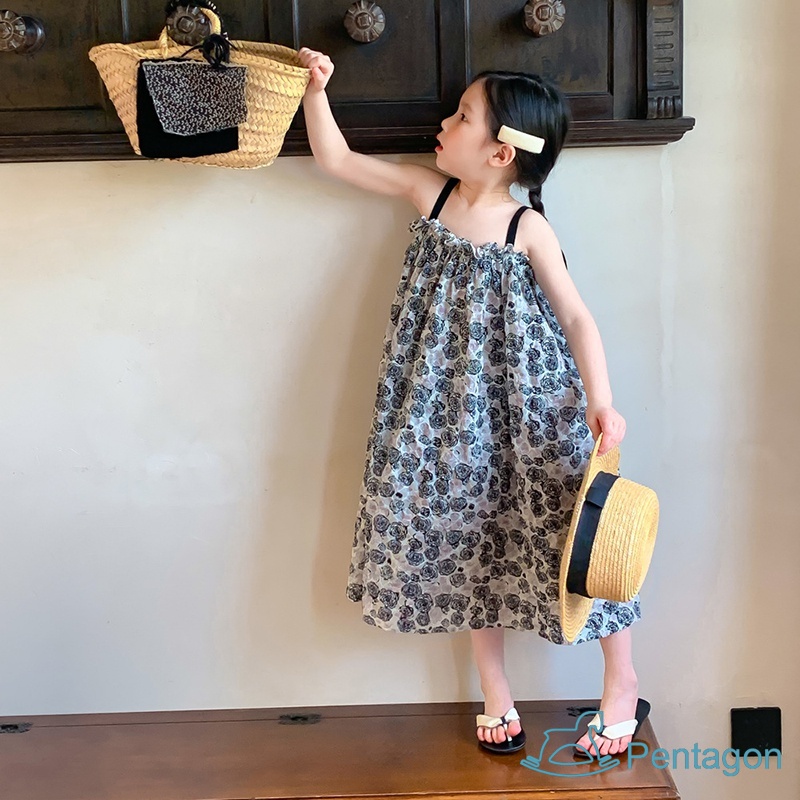 Đầm Hai Dây In Hoa Thời Trang Mùa Hè Hàn Quốc Cho Bé Gái