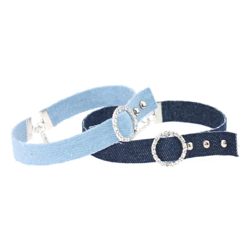 Vòng Cổ Choker Denim Màu Xanh Dương Thời Trang Cho Nữ