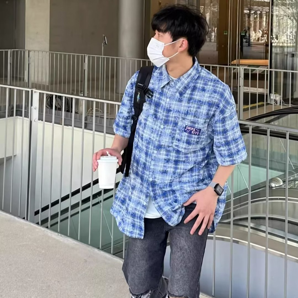 Áo Sơ Mi Tay Ngắn Nhuộm Màu Xanh Dương Phong Cách Trẻ Trung Thời Trang Mùa Hè Mới