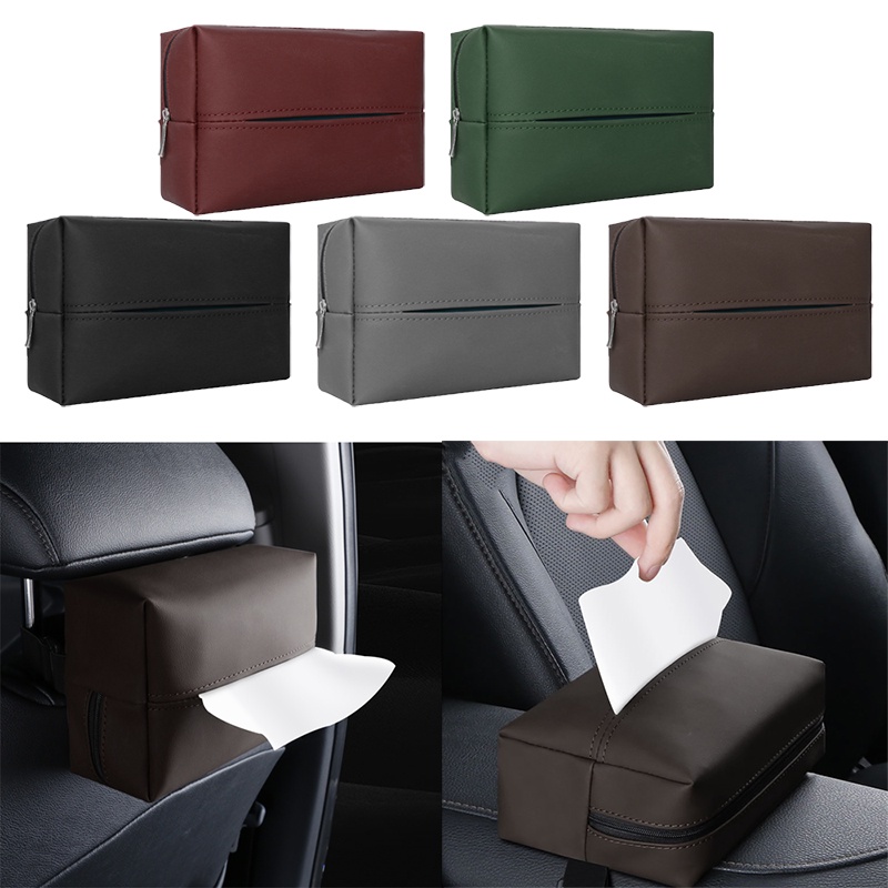 Hộp Đựng Khăn Giấy Hình Chữ Nhật Bằng Da Bền Có Dây Điều Chỉnh Tiết Kiệm Không Gian Cho Xe Hơi