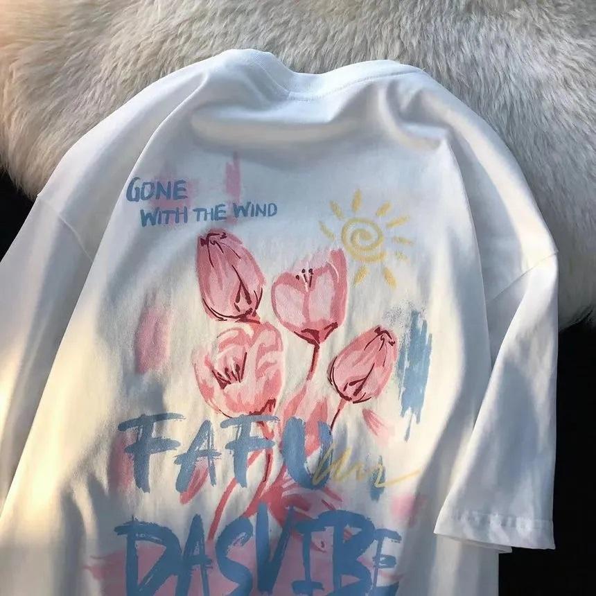 Áo thun tay lỡ form rộng unisex Tiger.86 in hình hoa Tulips B24
