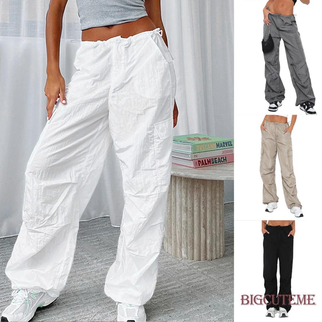 Quần Dài Dáng Rộng Màu Trơn Có Dây Rút Và Túi Cá Tính Cho Nữ