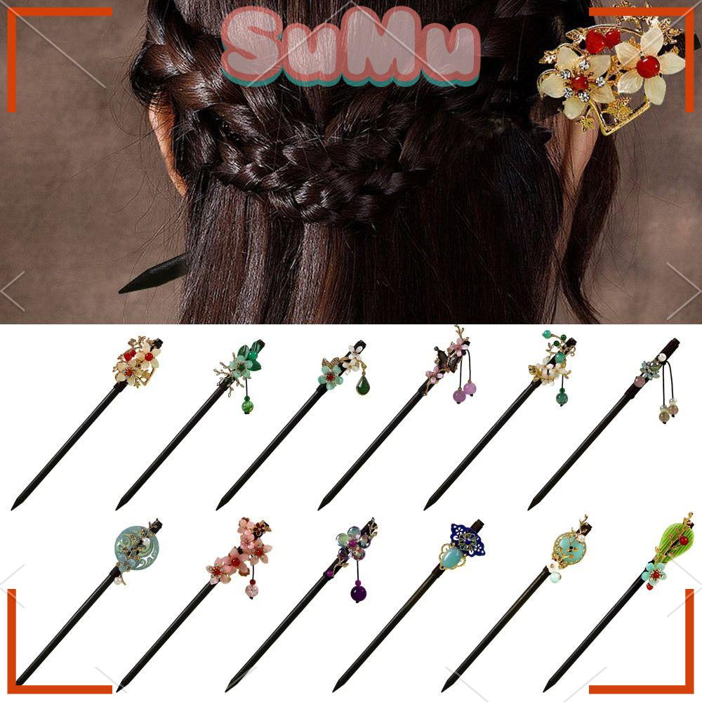 Set 2 Đôi Đũa Tạo Kiểu Tóc Tua Rua In Hoa Dành Cho Hán Phục