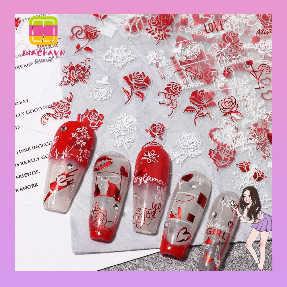 Miếng Dán Trang Trí Móng Tay Tự Dính Họa Tiết Trái Tim Dễ Thương