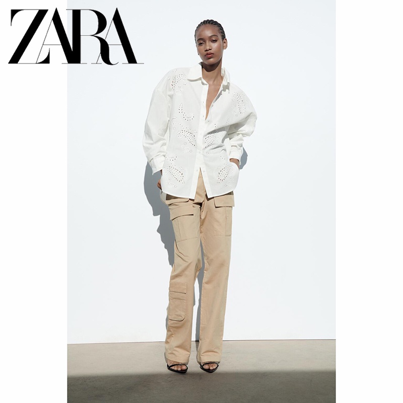 Zara Áo Sơ Mi Trắng Tay Dài Dáng Rộng Thời Trang Thanh Lịch Cho Nữ