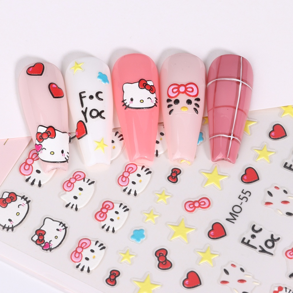 Miếng Dán Trang Trí Móng Tay 3D Dập Nổi Họa Tiết Mèo Hoạt Hình Dễ Thương Dành Cho Trẻ Em