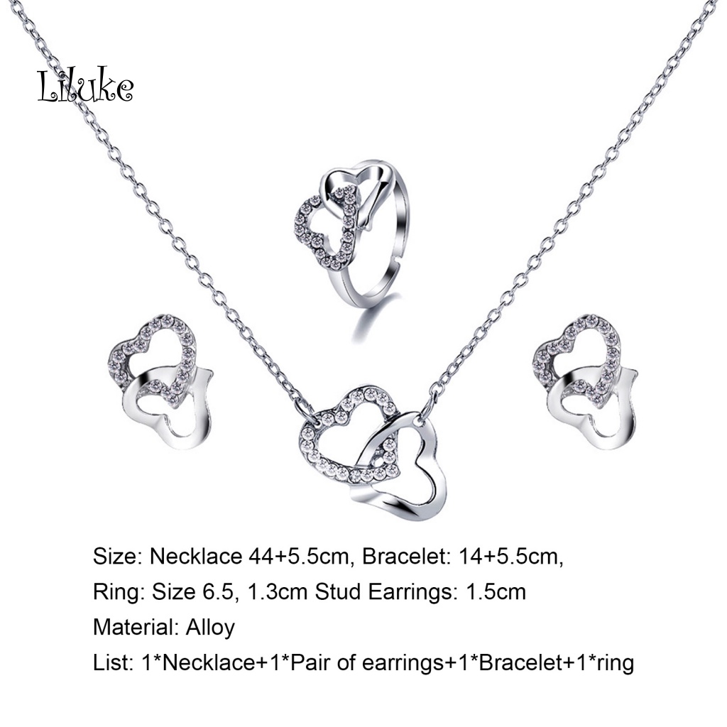 Bộ Trang Sức 4 Món Mặt Trái Tim Rỗng Phong Cách Hàn Quốc