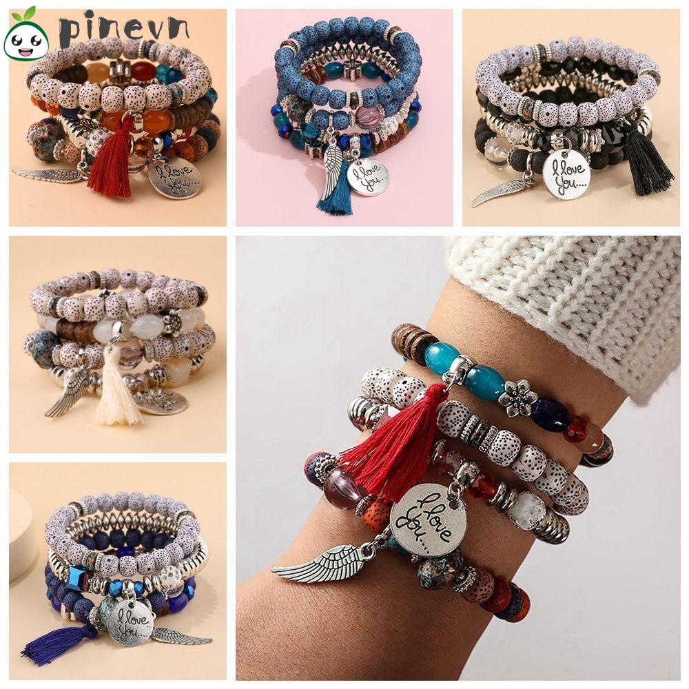 Vòng Tay Chuỗi Hạt 4 Lớp Phối Tua Rua Thời Trang Cho Nữ