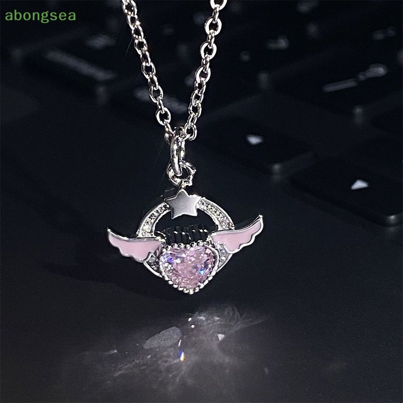 Vòng cổ Mặt Trái Tim Đôi Cánh Thiên Thần Đính Đá Zircon Màu Sắc Ngọt Ngào Thanh Lịch Cho Nữ