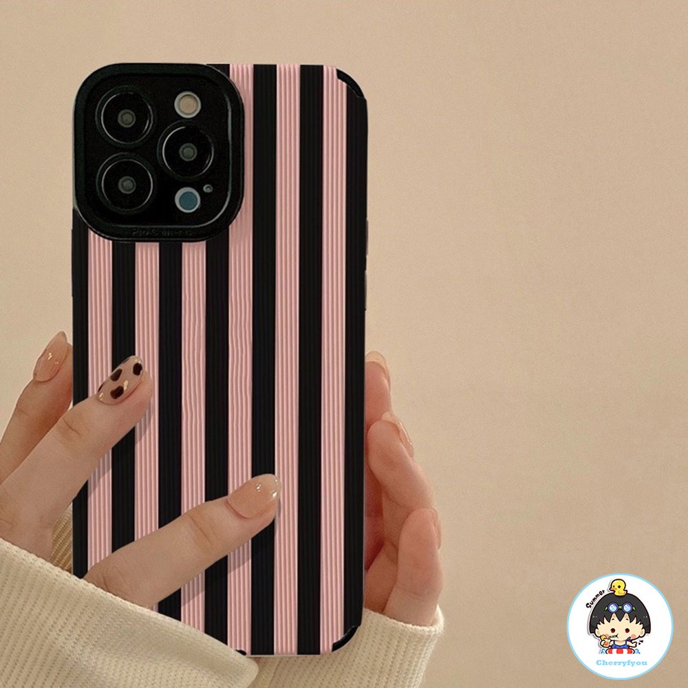 Ốp Điện Thoại TPU Họa Tiết Kẻ Sọc Màu Hồng Thời Trang Chống Trượt Cho IPhone 11 14 13 12 Pro Max X XR 8 7 Plus SE