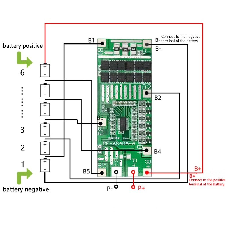 Bảng Mạch Đèn Pin Lithium 24V 6S 40A 18650 Li-Ion Bms Pcb Có Cân Bằng Cho Xe Đạp Điện