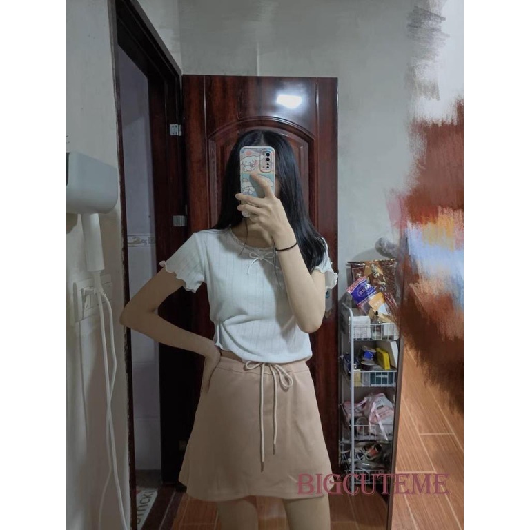 Áo Thun Crop Top Tay Ngắn Phối Ren Dễ Thương Thời Trang Mùa Hè Cho Nữ