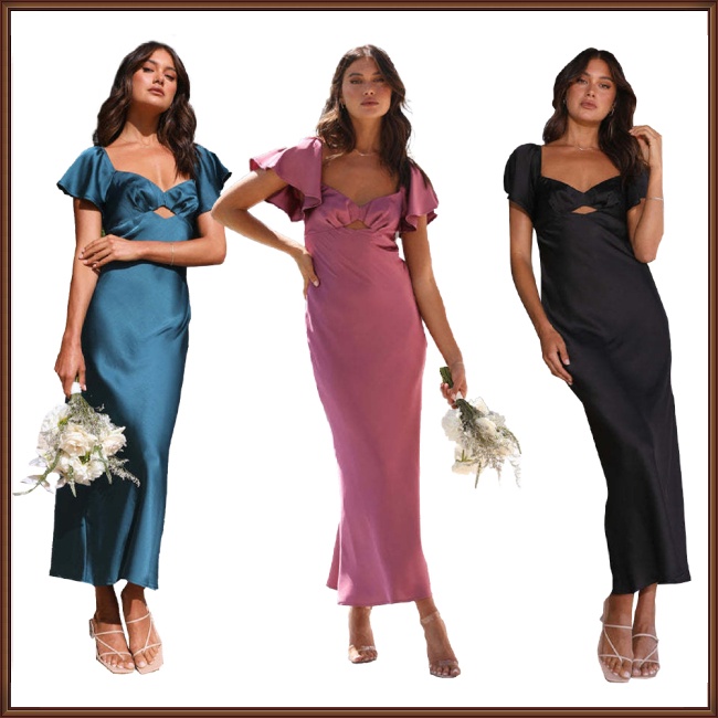 Đầm Midi Tay Ngắn Cổ Trái Tim Màu Sắc Trơn Thiết Kế Tinh Tế Thời Trang Cho Nữ