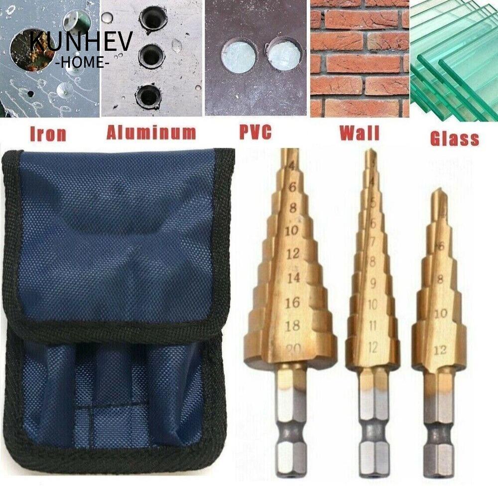 KUNHEV Bộ 3 Mũi Khoan Lỗ Lớn HSS Bằng Kim Loại Tiện Lợi