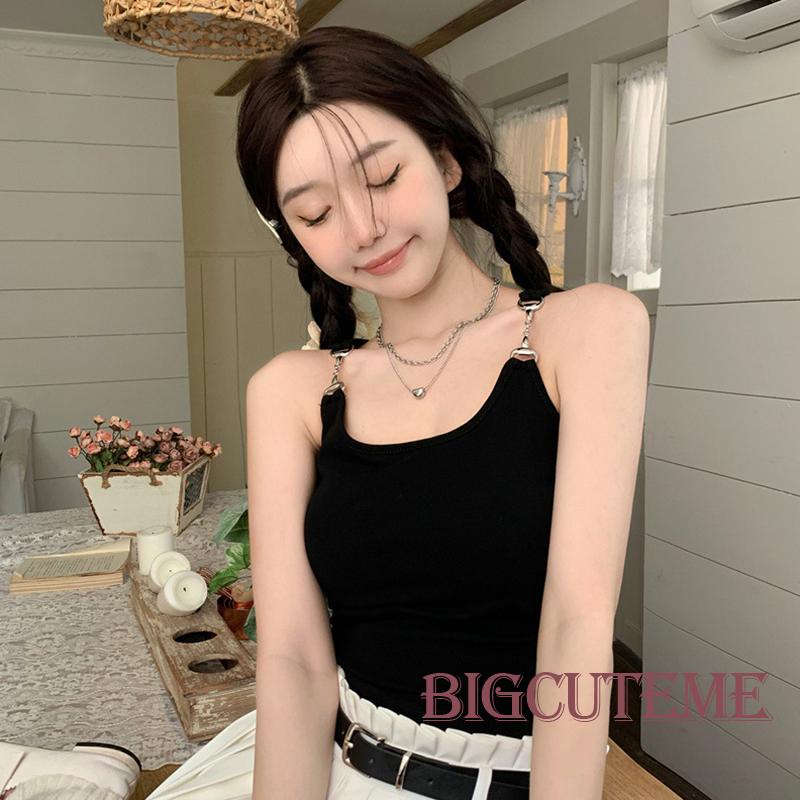 [] - Áo Tank Top Cổ Chữ U Hở Lưng Phối Dây Xích Màu Trơn Thời Trang Mùa Hè Dành Cho Nữ