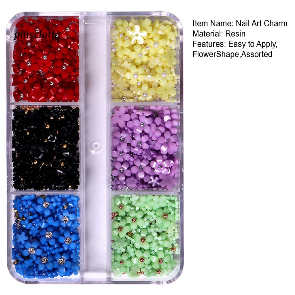 1 Hộp 6 Ngăn Đựng Hạt Ngọc Trai / Hoa Bằng Nhựa Dùng Trang Trí Móng Tay Nghệ Thuật