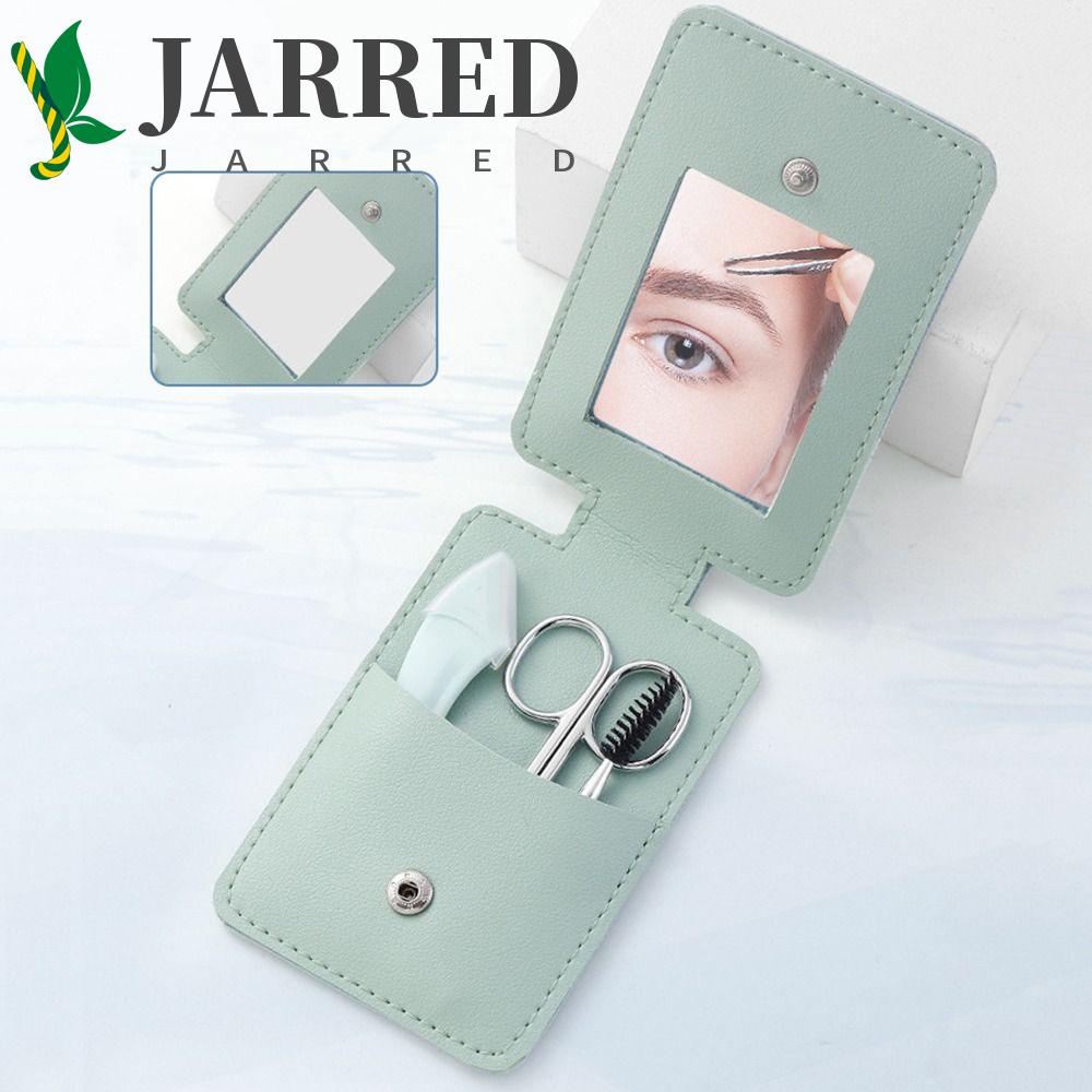 Bộ Dụng Cụ Tỉa Lông Mày Bằng Thép Không Gỉ Có Gương Trang Điểm Và Vỏ PU Dành Cho Bạn Nữ