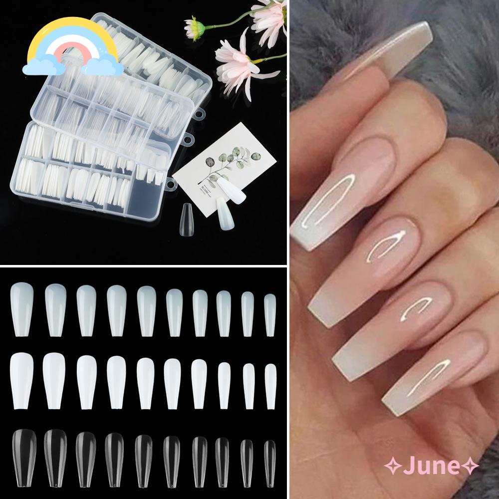 Bộ 100 Móng Tay Giả Bằng Acrylic Trong Suốt / Trắng / Tự Nhiên Ốp