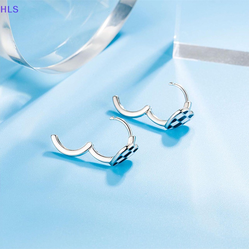 1 Đôi Bông Tai Bạc Hình Trái Tim Họa Tiết Sọc Caro Trắng Đen Sáng Tạo Thời Trang Dành Cho Nữ