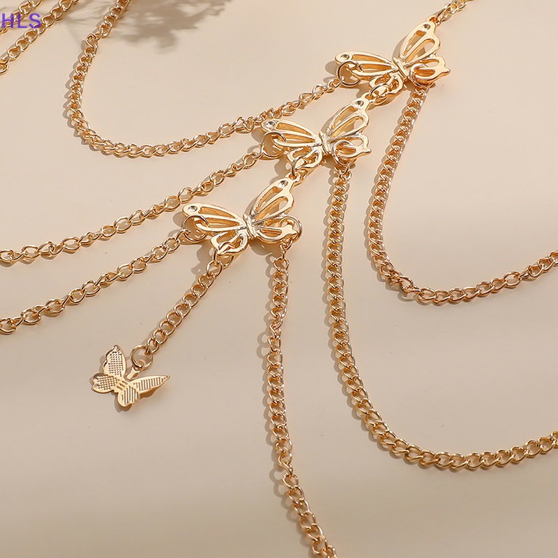 [HLS] Chuỗi Vòng Đeo Đùi Nhiều Lớp Bằng Kim Loại Hình Bướm Rỗng Thời Trang Đi Biển Dành Cho Nữ