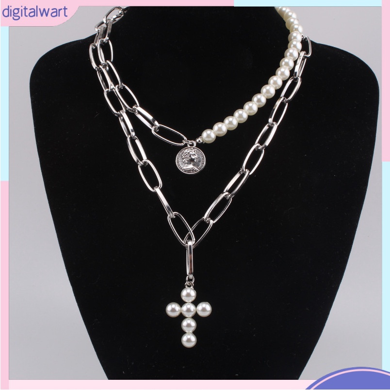 Vòng cổ Hai Lớp Mặt Hình Thánh Giá Đính Ngọc Trai Thời Trang