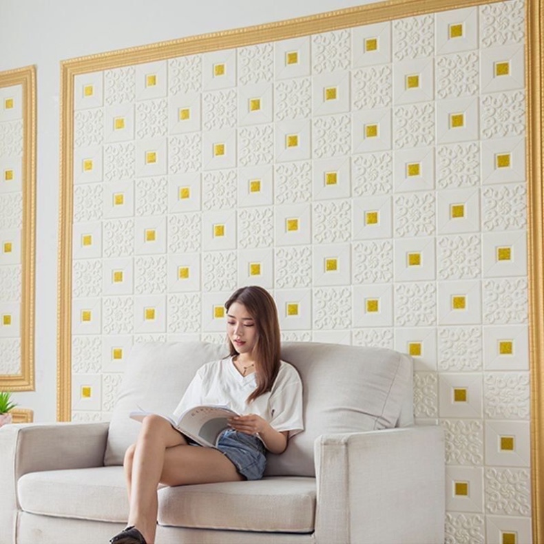 Miếng Dán Trần Nhà Bằng Xốp Họa Tiết Gạch 3D Chống Thấm Nước Trang Trí DIY