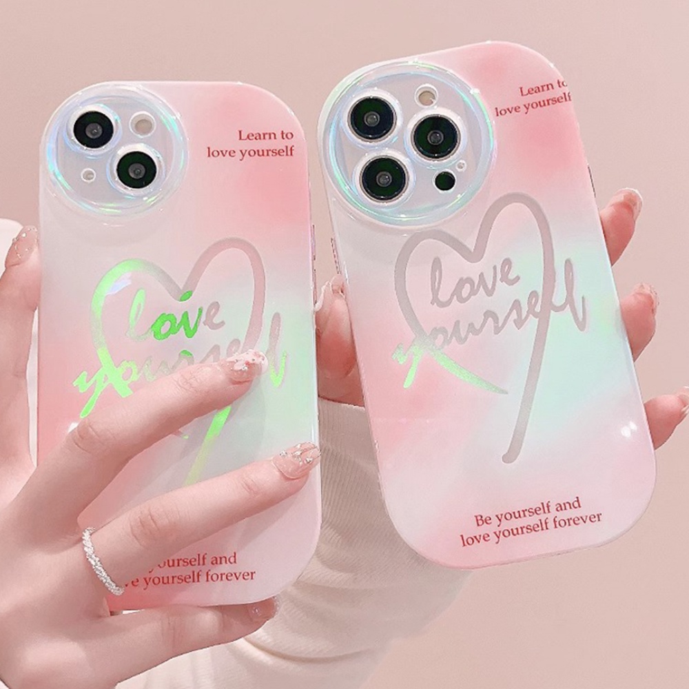 Ốp Điện Thoại TPU Mềm Màu Laser Bảo Vệ Ống Kính Họa Tiết Trái Tim Cho IPhone 11 12 13 14 Pro Max